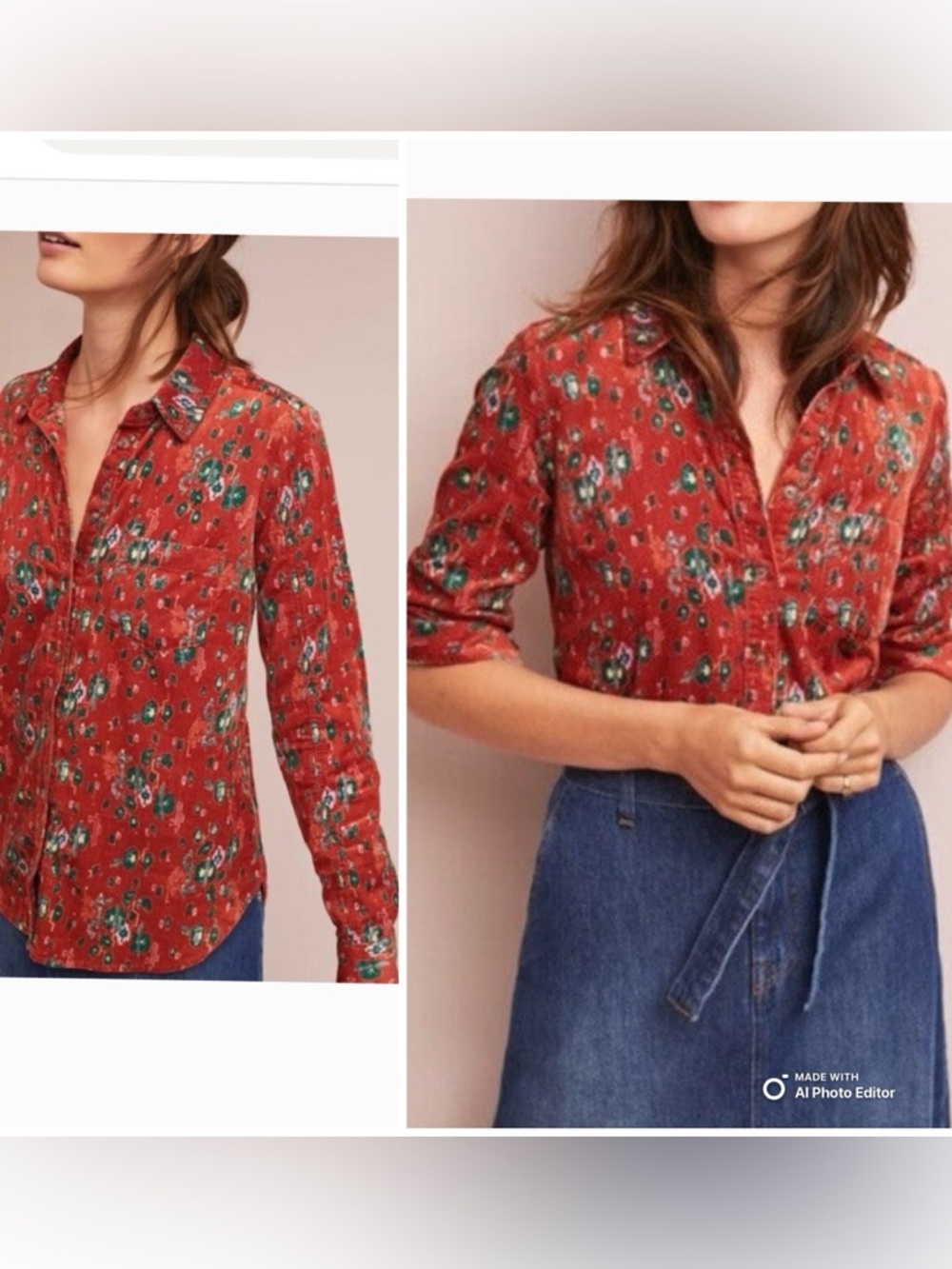 Building 18 Anthropologie Corduroy Button Down Shirt Collar Button Cuffs Size 6